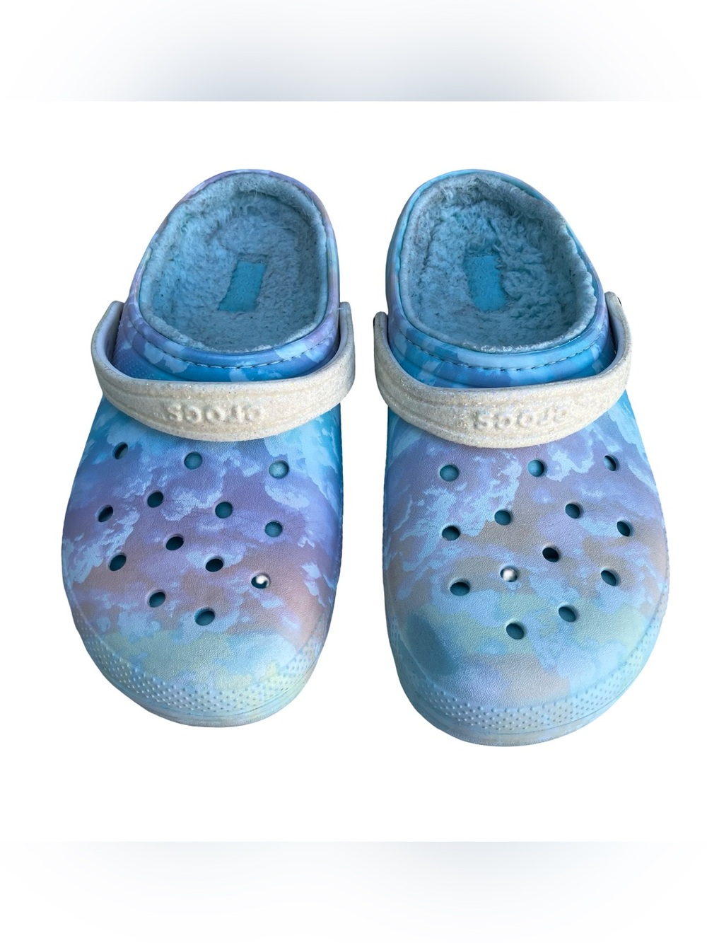 Crocs Lined Clogs Kids Girls Purple Blue Clouds Size J5
